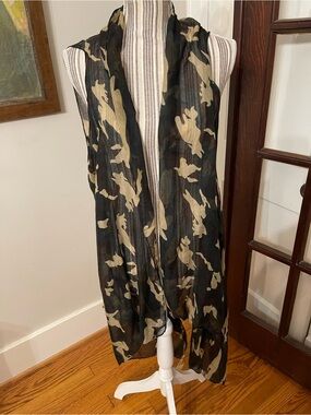 Sheer Camouflage Wrap Scarf - Black & Tan
